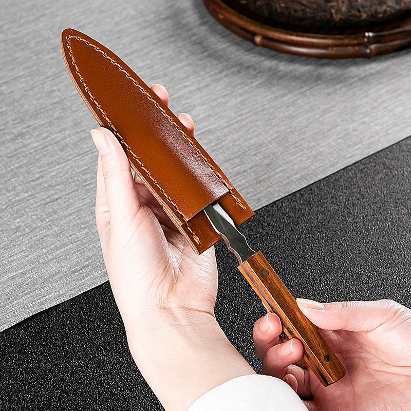 Piel de vaca imitación Damasco asta cuchillo de té patrón de palanca de té aguja de té de acero té negro Pu'er aguja de té Kung Fu ceremonia del té Accesorios