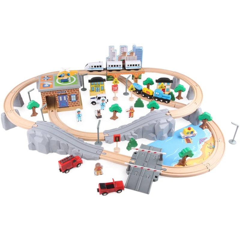 Juguete de Madera para Niños, Tren Thomas Eléctrico, Juego de Construcción de Vías de 95 Piezas, Set de Transporte y Minería, Venta al Por Mayor