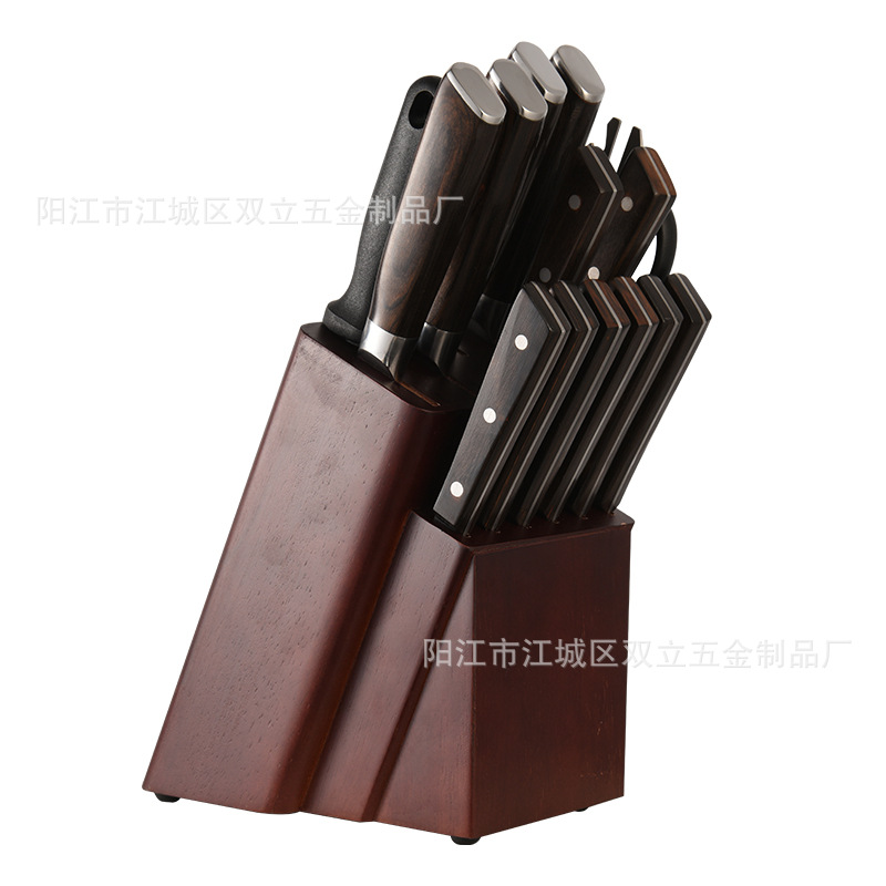 Patrón de martillo de acero inoxidable cuchillo de cocina Juego de 15 piezas patrón de martillo hecho a mano forjado mango de madera de color cuchillo de cocina traje doméstico