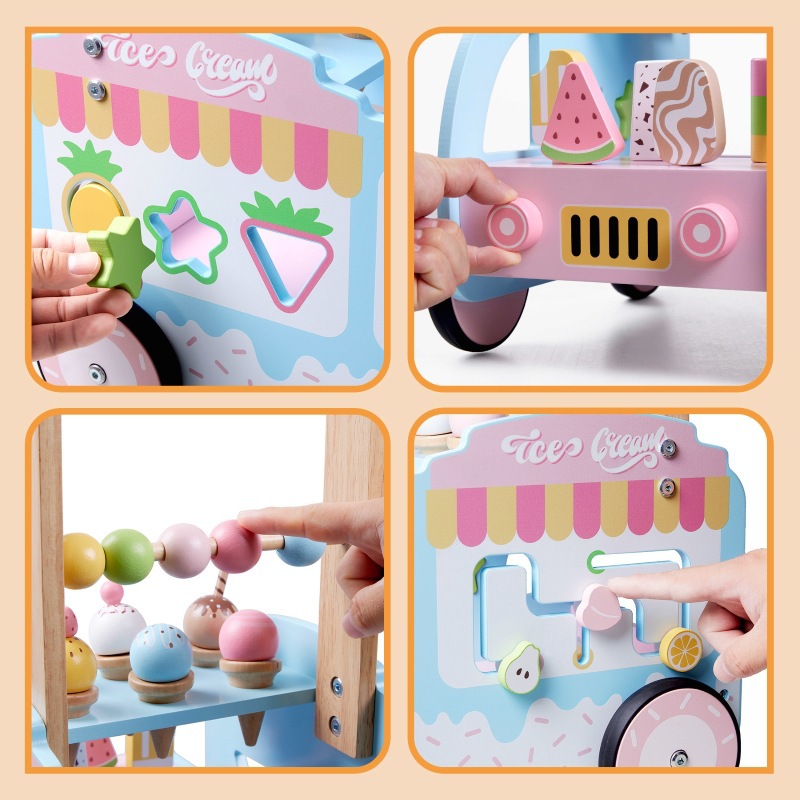 Weiweihu baby andador de madera para bebés, juegos para bebés, rompecabezas, forma de helado, reconocimiento, juguetes de tablero ocupado