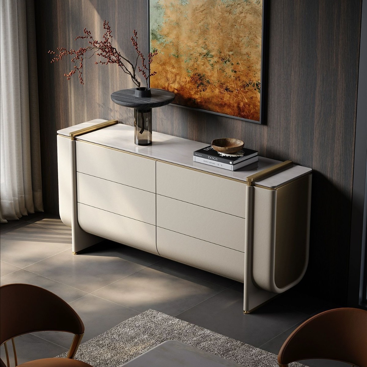 Kari Bingyu Wall-Mounted Integrated Sideboard Storage Cabinet Marble Light Luxury