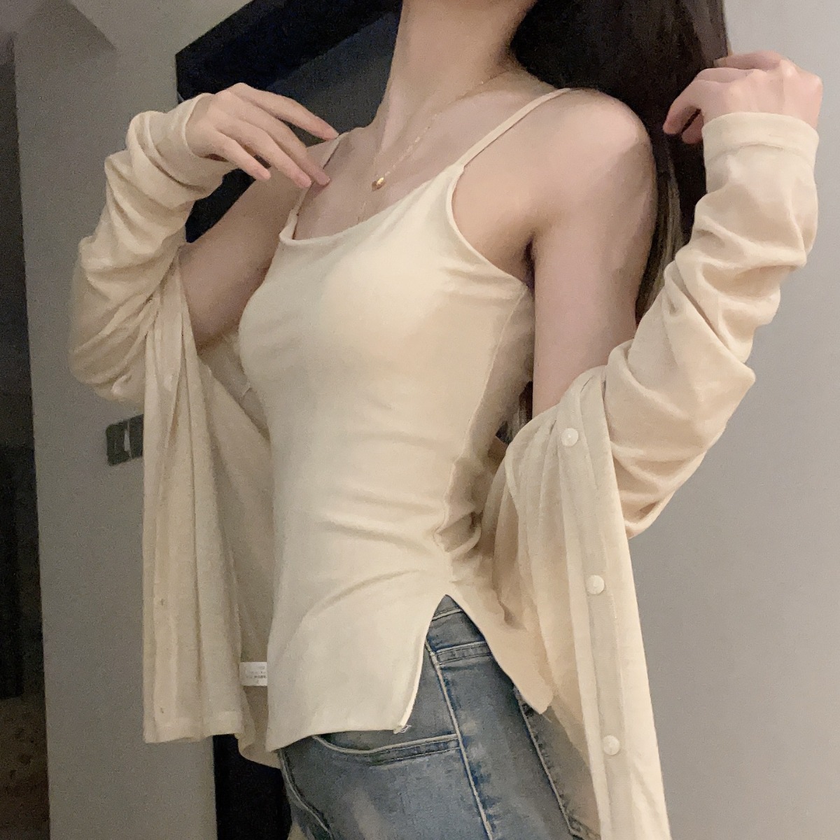 Irina Zen-Style Japanese Retro Hong Kong-Style Slit Strapless Solid Color Thin Cardigan Women's Yamamoto Skirt Half Skirt Women's