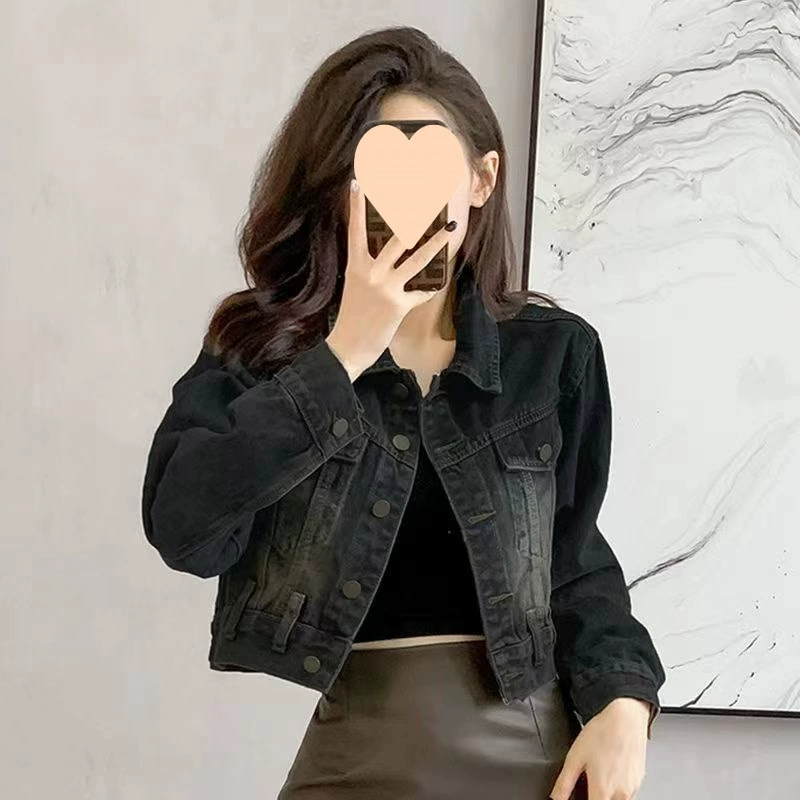 Short denim retro autumn jacket for leisure, oversize