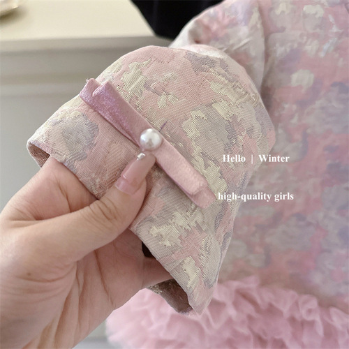 [Send in seconds] Girls' quilted double-sided Tang suit dress, new Chinese style mesh cheongsam dress, children's New Year's greetings dress