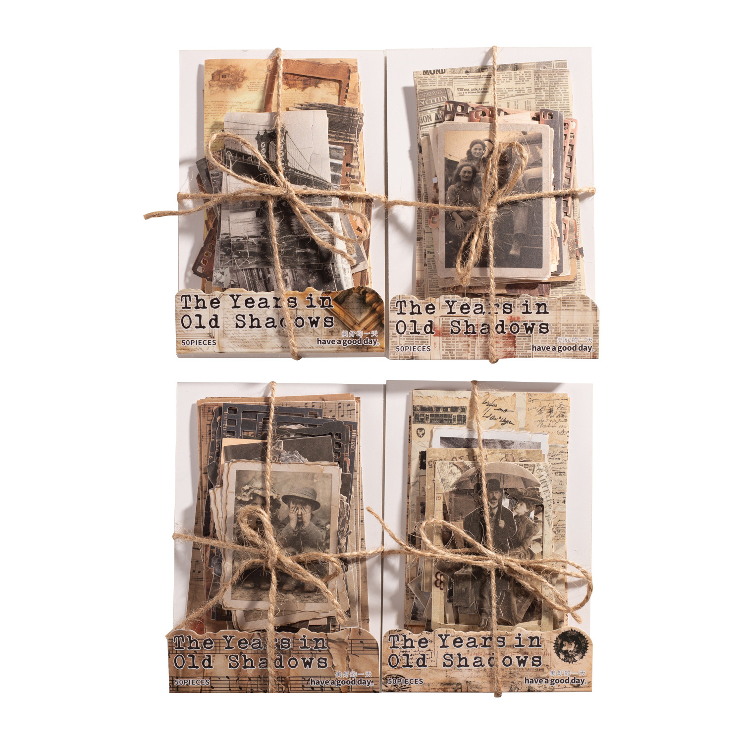 Paquete de pegatinas de un día hermoso en la serie de años de la vieja sombra retró tema de la cuenta de mano material de collage 50 hojas