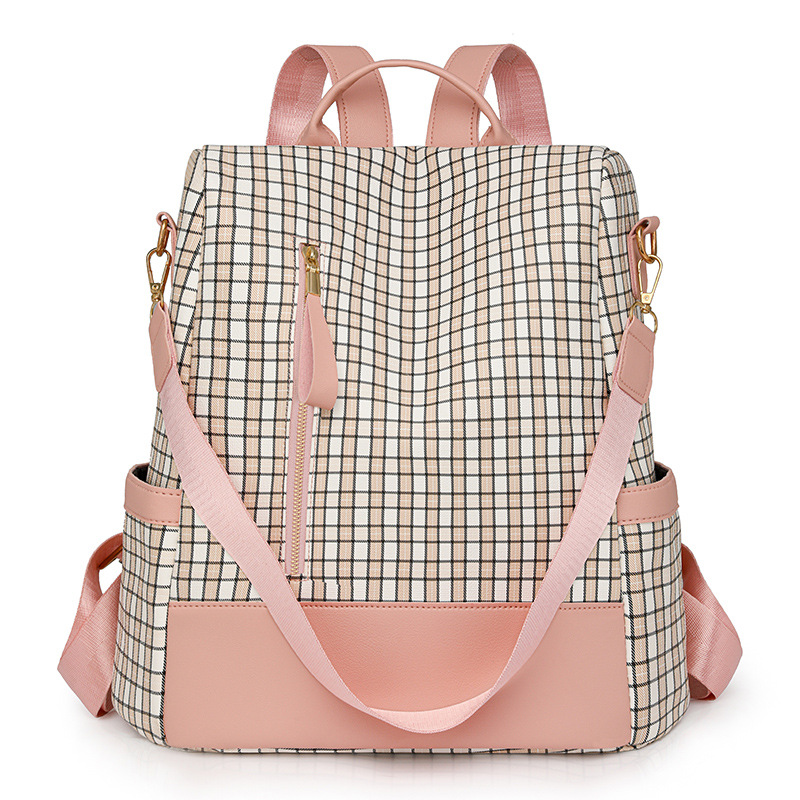 Transfronterizo al por mayor 2024 nuevas señoras casuales mochila antirrobo moda patrón de cuadros multifuncional mochila de viaje de tres usos marea