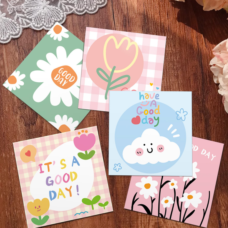 Cross-Border Wholesale Mini Pink Cartoon Simple Square Thank You Card Coated Paper Card Gift Card Packaging Decorative Card