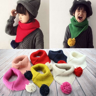 children Collar Korean Edition Boy girl Autumn and winter knitting Wool Hair ball scarf Size baby Socket keep warm