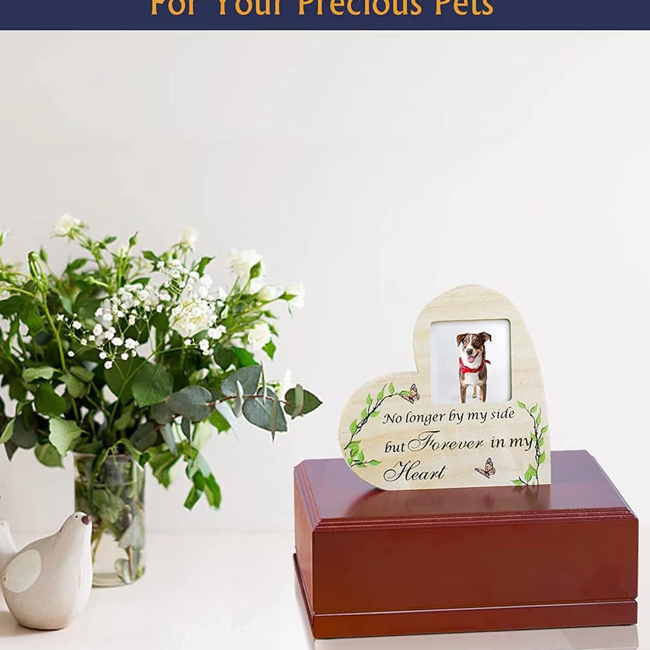 Transfronterizo en stock ataúd cinerario rojo madera maciza mascota memorial cinerario ataúd con marco de fotos perro caja funeraria perro madera maciza
