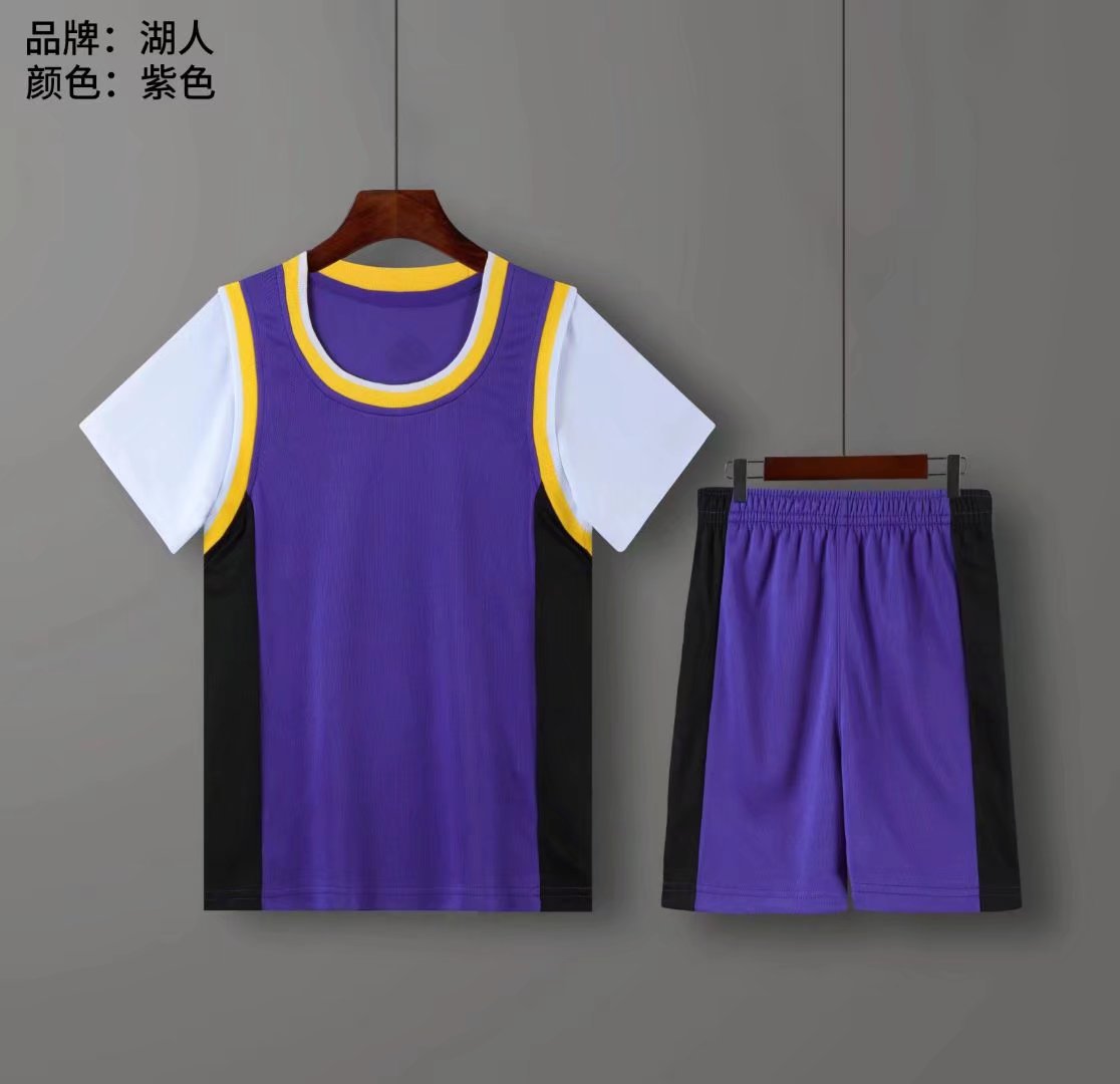 儿童篮球服套装 男女孩印制幼儿园小学生 假两件短袖表演比赛球衣