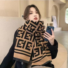 秋冬用イミテーションカシミヤレターチェック柄スカーフ、両面ロングショール、韓国風多用途、高級感のある軽やかなラグジュアリースタイル