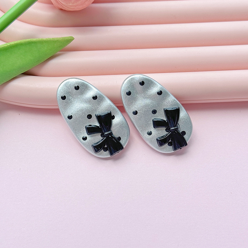 ニッチな黒と白のリボン水滴楕円形アクセサリー DIY 手作り素材ヘアピン水玉アクセサリーホールシューズマッチング|undefined