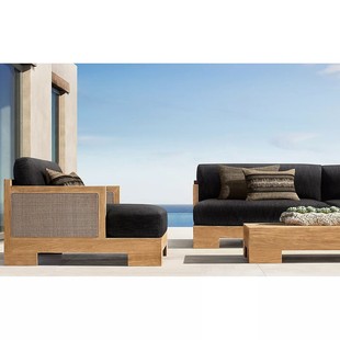 Outdoor Sofa Courtyard Sun Protection Waterproof Rattan Chair Rattan Teak Leisure Balcony Solid Wood Single Coffee Table Anti-Corrosion Furniture