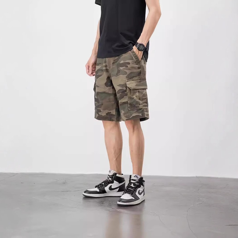 Camouflage Work Shorts Men's Trendy Brand Loose Summer Thin American Casual Pants Five-point Pants plus size Yu Wenle Pants