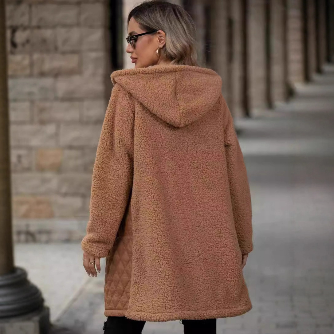 Flauschiger Wintermantel Für Damen Mit Kapuze Und Plüschfutter_voghion.com
