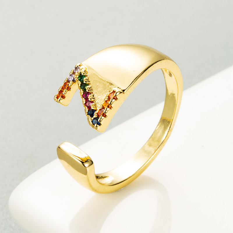 European And American Ring 26 English Letter Copper Gold-plated Inlaid Zircon Ring Opening Adjustable display picture 17