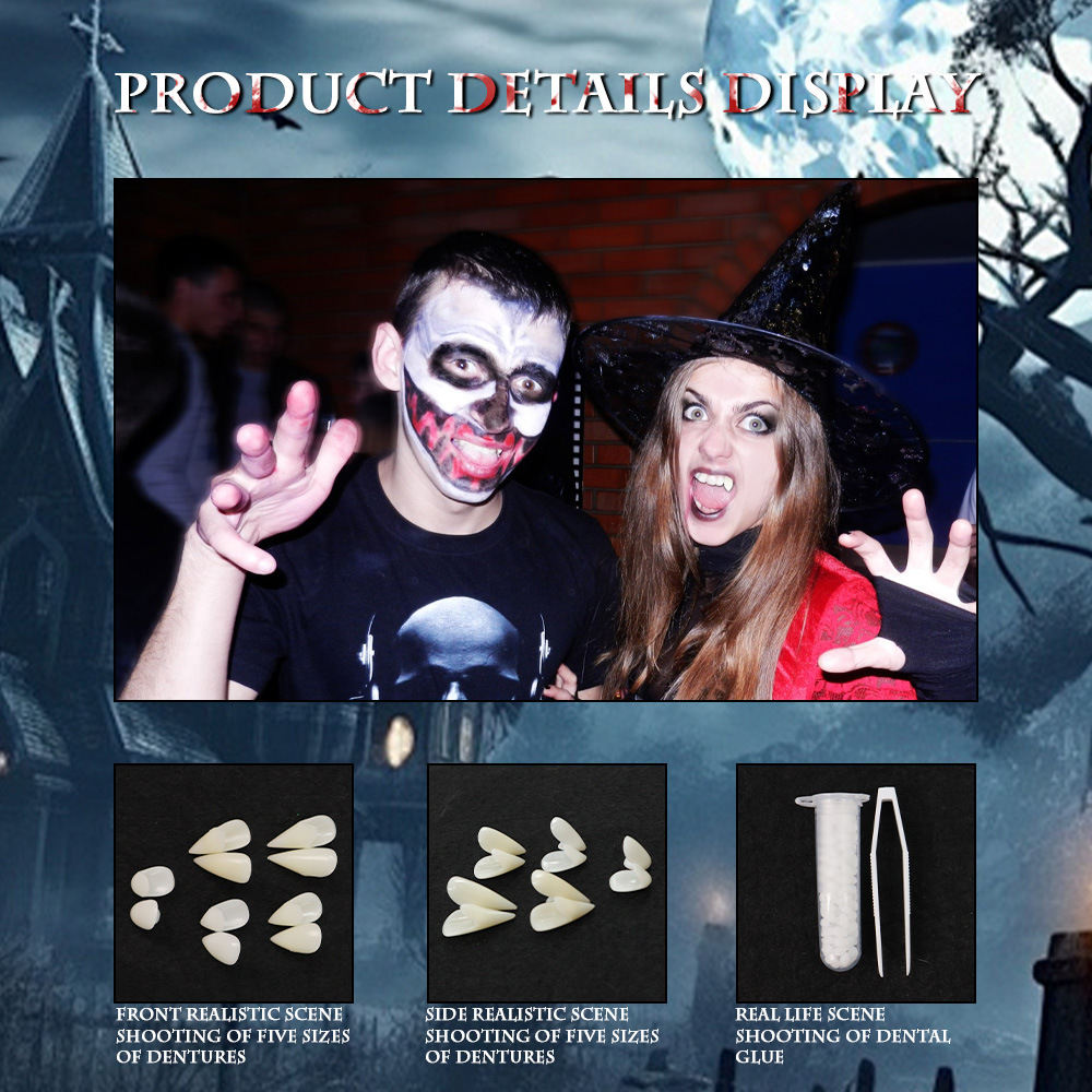 Ventas transfronterizas calientes de Halloween cos vampiros decoración dientes falsos travesuras horror muñecos enteros baile de maquillaje