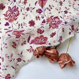 古风红色花朵碎花提花棉布真丝面料 连衣裙汉服旗袍布料