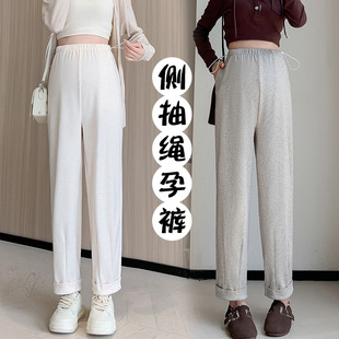 () Pregnant Women's Side Drawstring Casual Glutinous Rice Pants Spring New Outer Wear Radish Slim Harlan Pregnant Women Pants