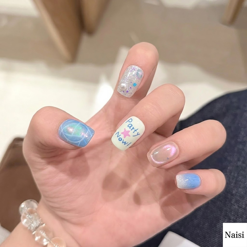 Blue Party Wear Nails, Summer Fresh Manicure Wholesale, Whitening-Enhancing Elegant Nail Stickers, Removable Fake Nails Blue Party Wear Nails, Summer Fresh Manicure Wholesale, Whitening-Enhancing Elegant Nail Stickers, Removable Fake Nails
