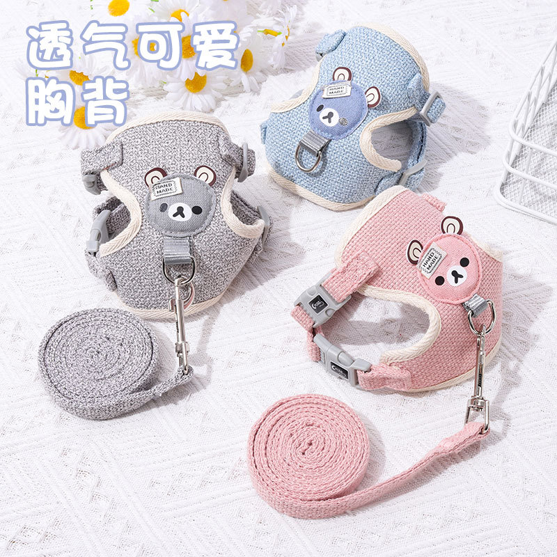 Oso chaleco cuerda de tracción marea marca transpirable correa de pecho ajustable Teddy CAT Junjie perro pequeño cuerda para caminar