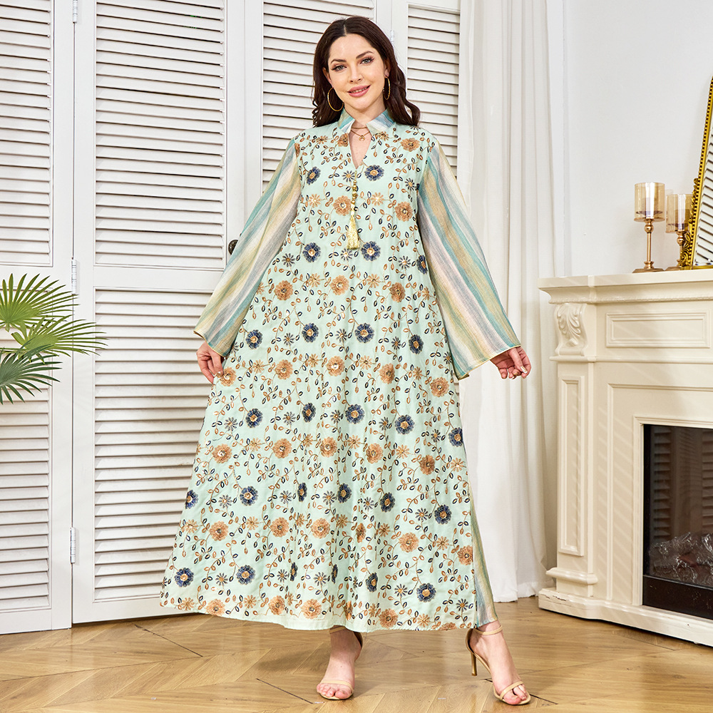 Fabbrica di abbigliamento all'ingrosso per il commercio estero del Medio Oriente, nuovo elegante abito arabo con paillettes ricamate, abaya._voghion.com