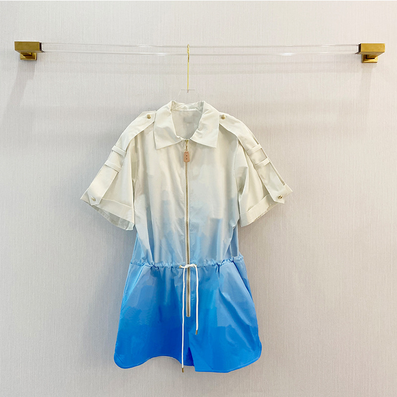 YUMEVER2021 Sky Elaine Blue Gradient Off rotator cuff leisure time temperament Conjoined shorts Jumpsuit