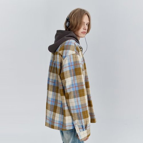 Retro Grid Long-Sleeve Shirt for Men - Autumn Hong Kong Style - Loose Casual Versatile Collar Shirt - Trendy Men's Autumn/Winter