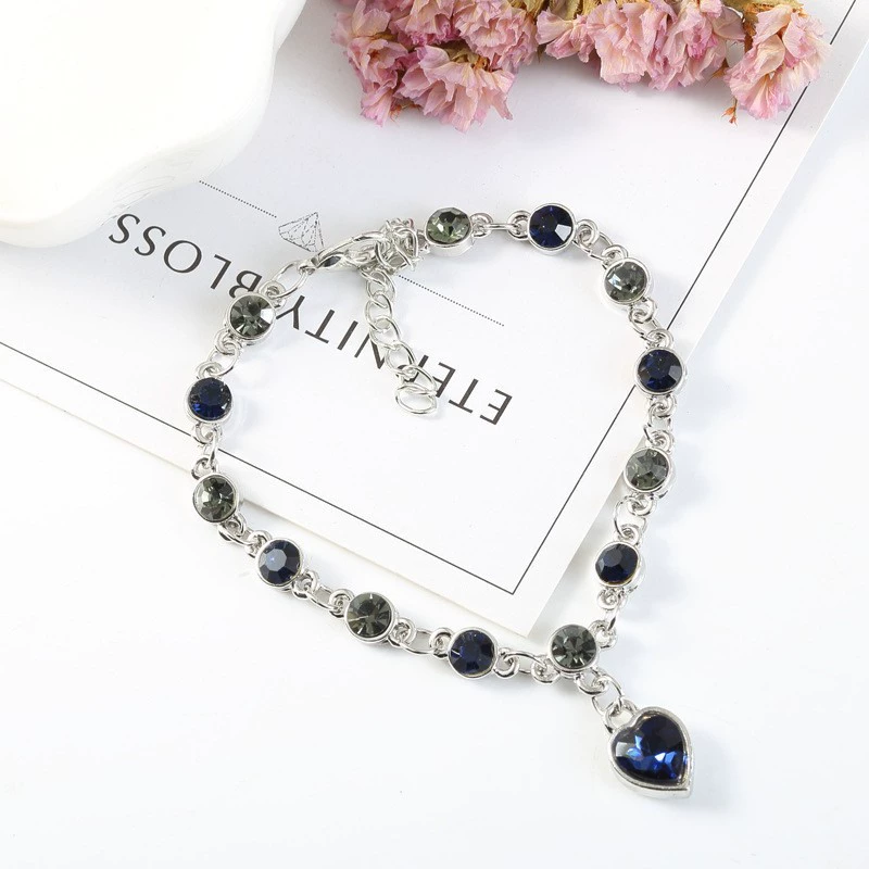 Crystal Bracelet, City Style, Marine Blue Charm, Delicate Chain (Blue)
