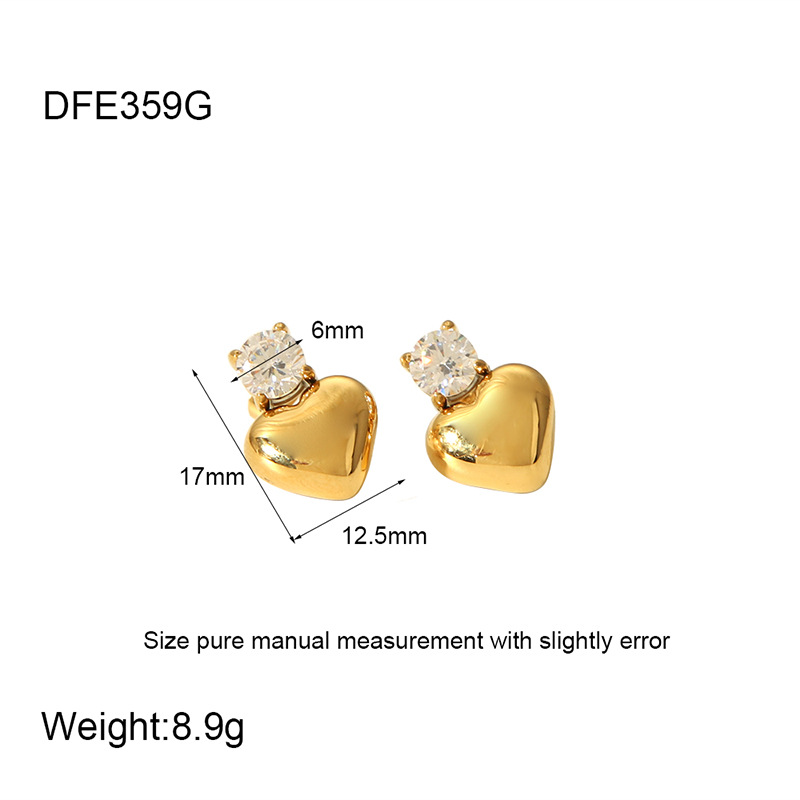 1 Pair Quantity 1 Pair Vintage Style Classic Style Heart Shape 304 Stainless Steel 18K Gold Plated Ear Studs