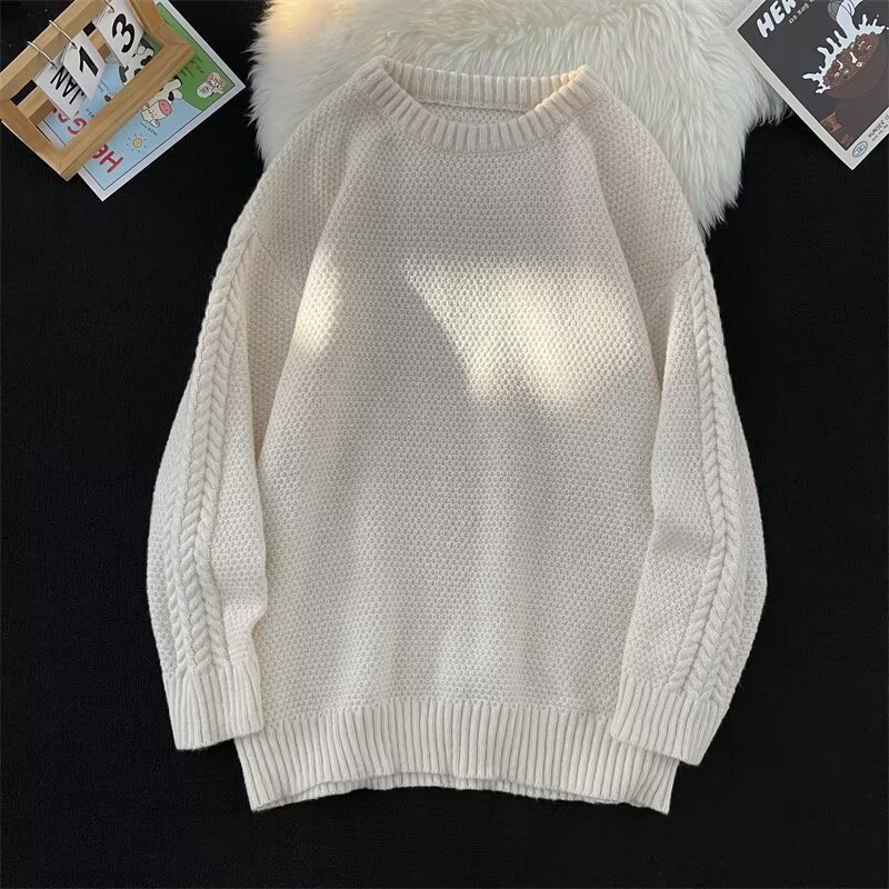 Demi-season solid knitted thin woolen sweater with a round collar