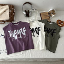 儿童背心2025夏季新款糖果色T恤男童女童休闲洋气中大童薄款夏装