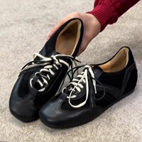 Cowhide version ~ Retro black German training shoes lace-up forrest Gump shoes for women's inner height-enhancing casual board shoes versatile sports shoes trend