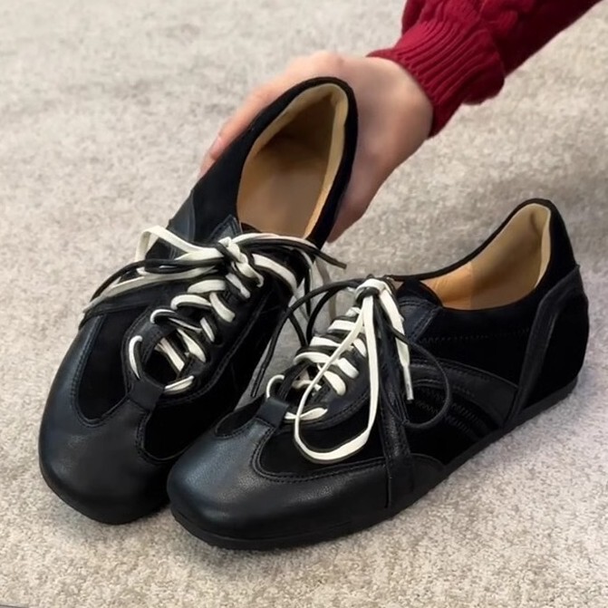 Cowhide Version ~ Retro Black Moral Training Shoes, Lace-Up Forrest Gump Shoes, Women's Inner Heightening Casual Sneakers, Versatile Sports Shoes, Trendy
