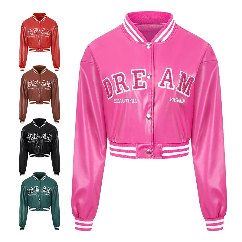 Женская кожаная куртка европейского размера, повседневное тонкое весенне-осеннее пальто, женская мотоциклетная куртка, бейсбольная куртка из искусственной кожи.