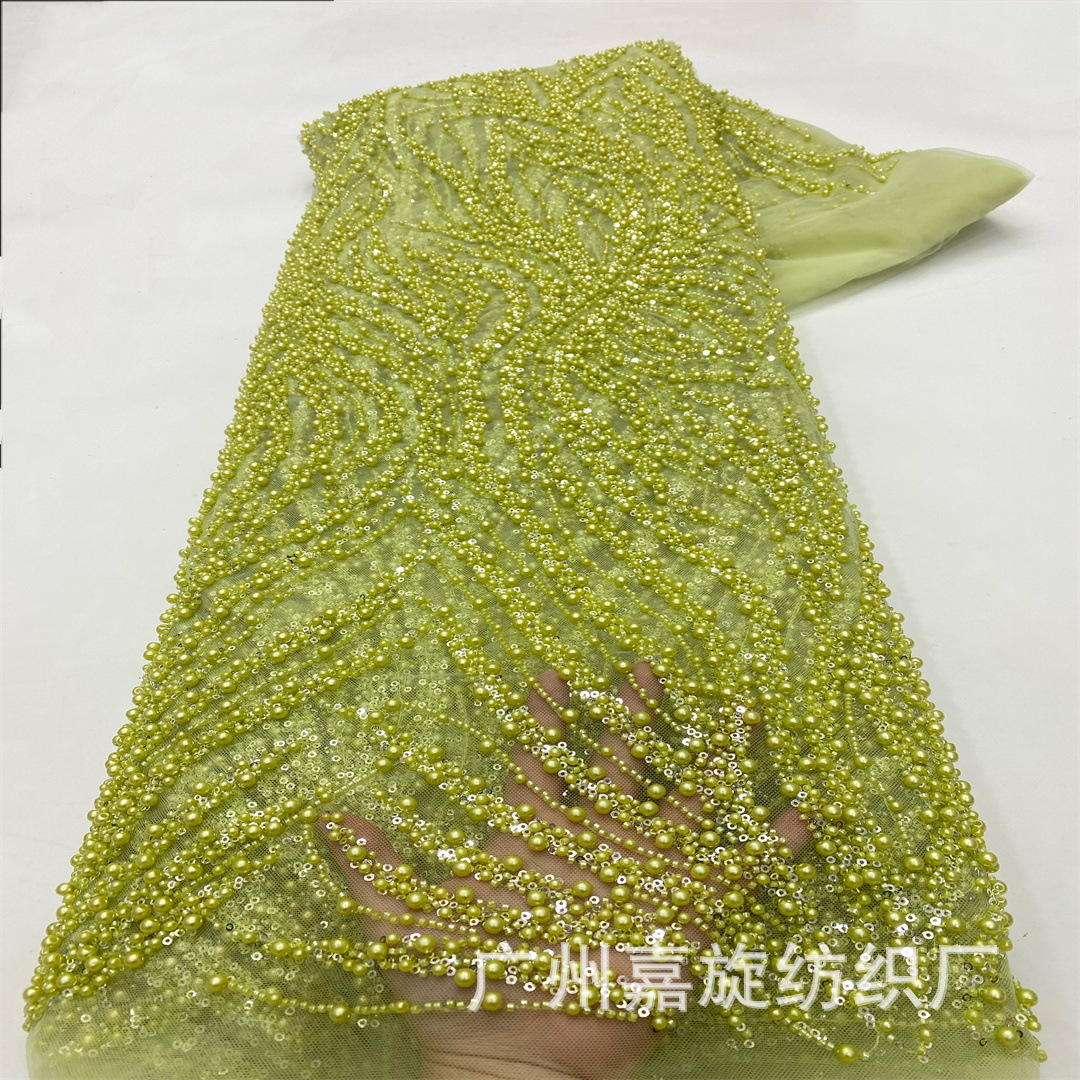 Spot Full Fu Pubble Bead Lentejuelas Beaded Tela de tubo de cuentas Vestido de novia europeo y americano Pasarela Encaje Beaded