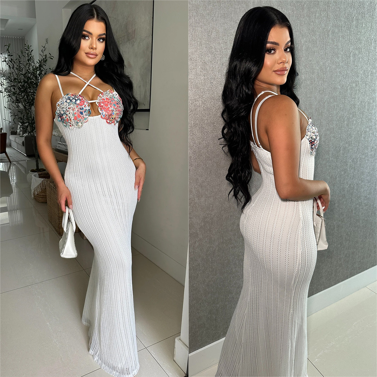 C7102 Aliexpress transfronterizo Amazon estación independiente de moda europea y americana ropa de mujer sin mangas vestido vestido largo nuevo