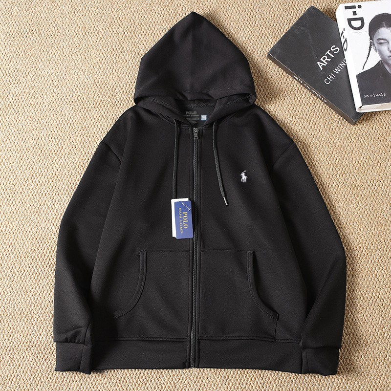 Cross-Border Foreign Trade Ralph Lauren Basic Model Hooded Sweatshirt with Embroidered Logo, Unisex Zip-Up Space Cotton Jacket