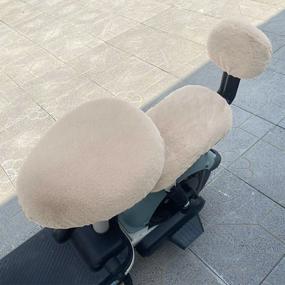 Vehicle Plush Seat Cover Plus Velvet: Other Electric Vehicle Accessories - thickened-khaki-front-seat-rear-seat-rear-backrest