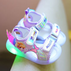 Baby Girl Sandals 0-3-5.5 Years Old 2 Girls Children Glowing Soft Sole Princess Shoes with Flash Lights Breathable First Walking Shoes