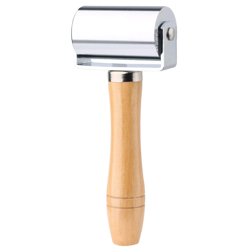 Original mango de madera rodillo rueda de empuje rodillo herramienta de prensado de cuero rodillo de borde oscuro borde grande rodillo de hierro