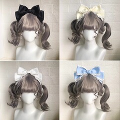 夏の茶会の青いloはロリータの大きい蝶結びの頭飾りの手を飾って黒色のkcの髪飾りのLolitaのヘアピンを作ります。