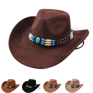 Foreign Trade Jazz Hat European and American Fashion Imitation Leather Fleece Imitation Wool Felt Hat Neutral All-match Top Hat Men's and Women's Cowboy Hat