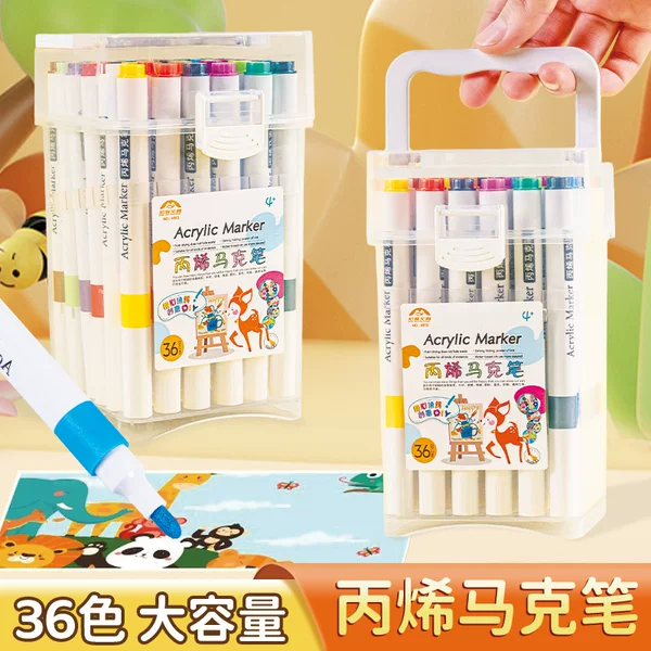 Single-Head Acrylic Marker Pen for Students with 60 Colors Stackable Watercolor Pen for Kidsren Washable and Opaque Paper Color Brush