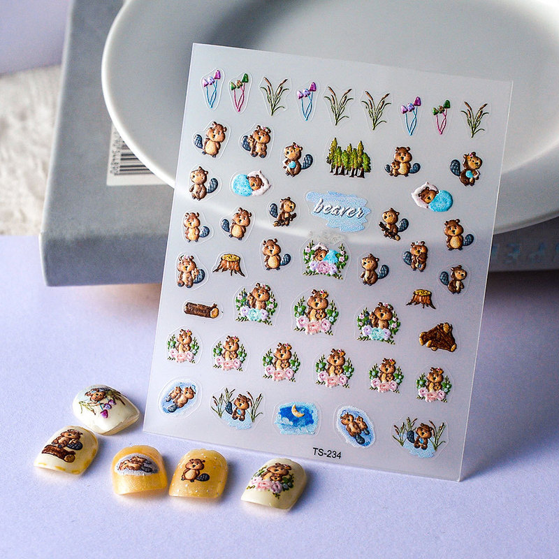 Cross-border new new technology adhesive nail stickers cute squirrel nail decals spot factory outlets Cross-border new new technology adhesive nail stickers cute squirrel nail decals spot factory outlets