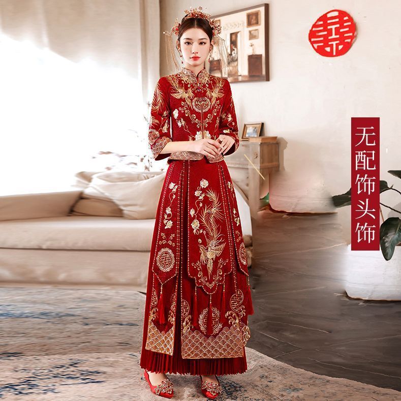 2025 新しい小秀和服新しい中国風のウェディングドレスブライダルドレス龍と鳳凰のガウン春と夏の結婚式の乾杯服|undefined