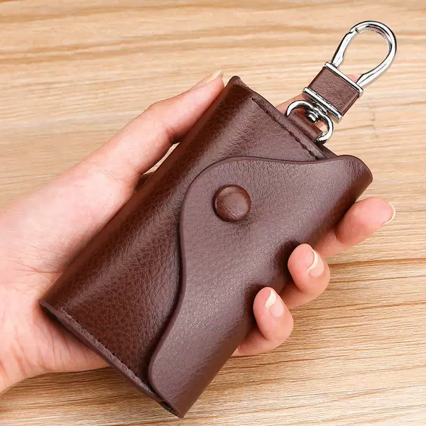 Men's Genuine Leather Key Bag Car Key Bag Waist Hanging Cowhide Multifunctional Zipper Portable Small Keychain Bag