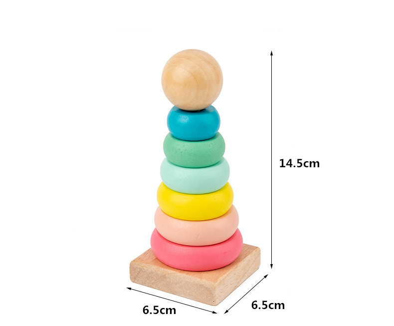 Pila de madera Dile para bebés y niños pequeños Educación temprana para bebés Juguetes de inteligencia útiles Cubierta de capas de arco iris Cubierta de torre Columna de anillo