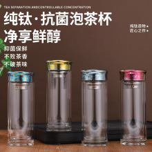 纯钛抑菌高档双层玻璃杯男女士商务家用办公泡茶杯礼品定制水杯