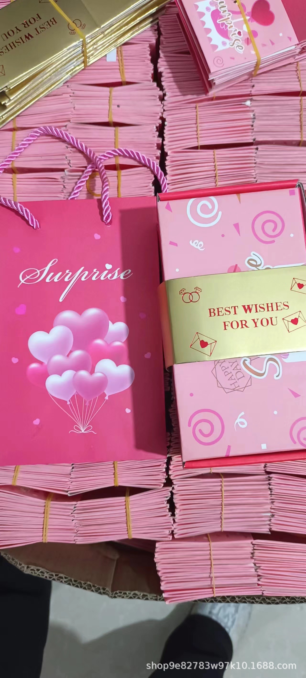 핑크 BEST WISHES FOR YOU; 바운스 박스 10개 + 선물 상자 + 선물 가방